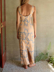 Signature Printed Hoop-Embellished Sleeveless Midi Dress Mssaz Desses