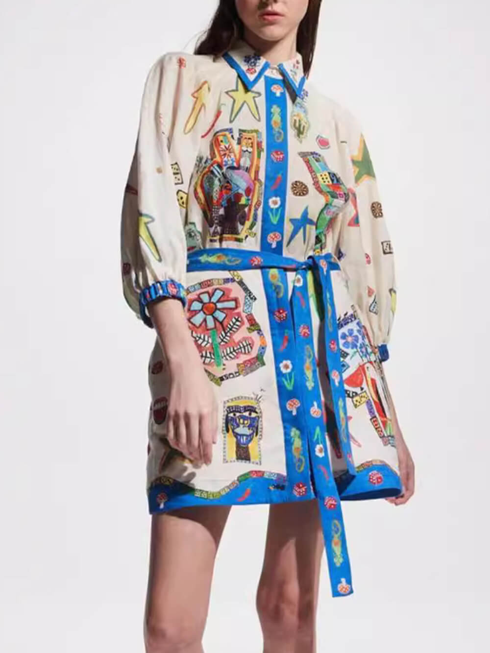 Temperament Peplum Printed Cardigan Dress Mssaz Desses