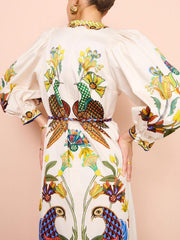 Exquisite And Fun Printed Puff Sleeves Loose Casual Midi Dress Mssaz Desses