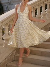 Halterneck Deep V Floral Backless Midi Dress Mssaz Desses