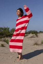 Casual Striped Midi Dress Mssaz Desses