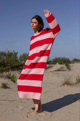 Casual Striped Midi Dress Mssaz Desses