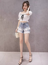 Elegant Embroidery Denim High Waist Shorts Mssza