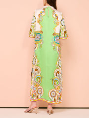 Unique Cashew Floral Print Loose Midi Dress Mssaz Desses