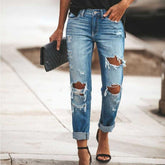 mid rise straight leg ripped jeans cuffed jeans with holes Mssaz Desses