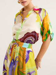 Modern Printed Satin Blouse and Skirt Set Mssaz Desses