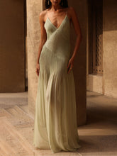 Ethereal Elegance Pleated Patchwork Slit Maxi Dress Mssaz Desses
