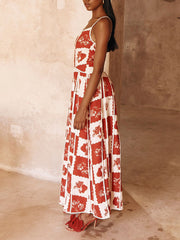 Floral Trim Unique Printed One Shoulder Flared Maxi Dress Mssaz Desses