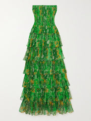 Strapless Layered Bandeau Floral Print Maxi Dress Mssaz Desses