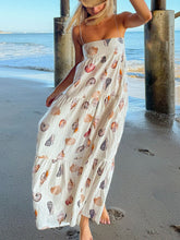 Unique Shell Conch Print Pleated Pockets Lightweight Maxi Dress Mssaz Desses