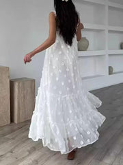 Pretty Flower Decor A-Line Layered Loose Maxi Dress Mssaz Desses