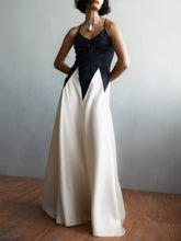 Contrasting Stitching Slim Suspender Maxi Dress Mssaz Desses