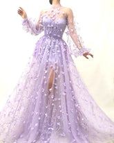 Autumn New Long Sleeve Purple Appliques Slim Prom Dress Mssaz Desses