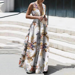 Trendy Sleeveless Deep V Neck Full Length Prom Dresses Mssaz Desses