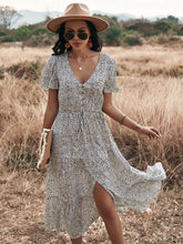 Dot Print Ruffles V Neck Draw String Button Dress Mssaz Desses