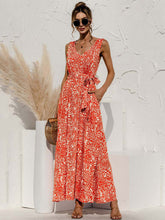 Boho V Neck Sleeveless Pocket Floral Maxi Dress Mssaz Desses