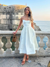Pink and Pretty White Vacation Spaghetti Strap Beach A Line Party Casual Midi Dress Mssaz Desses