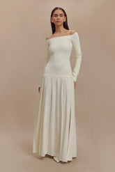 Knit Off Shoulder Maxi Dress Ivory Mssaz Desses