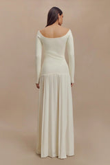 Knit Off Shoulder Maxi Dress Ivory Mssaz Desses