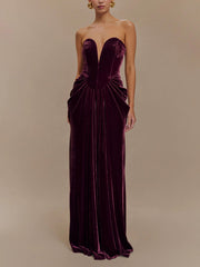 Strapless Velvet Maxi Dress Plum Mssaz Desses