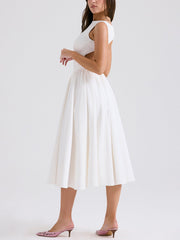 Stylish And Elegant Solid Color Round Neck Backless Sleeveless Midi Dress Mssaz Desses