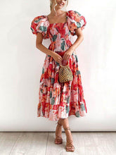 Floral Printed Smocked Tiered Fit Flare Midi Dress Mssaz Desses