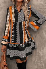 Black Striped Polka Dot Print Ruffled Hem V Neck Mini Dress Mssaz Desses