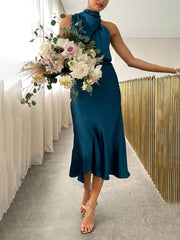 Unique Bridesmaid Sleeveless High Neck Maxi Dresses Mssaz Desses