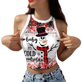 Merry Christmas 3D Digital Print Sleeveless O-neck Streetwear Crop Top Mssza