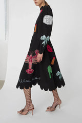 Lobster Graffiti Scallop Trim Midi Dress Mssaz Desses