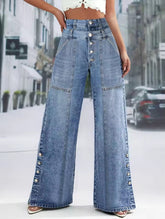 Casual High Waist Button Loose Slimming Straight Wide Leg Jeans Mssza
