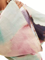 Abstract Watercolor Print Ultra-Long Dress Mssaz Desses