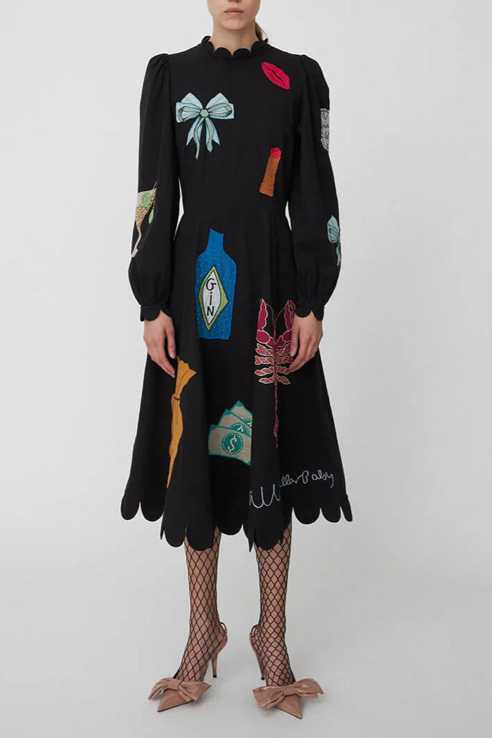 Lobster Graffiti Scallop Trim Midi Dress Mssaz Desses