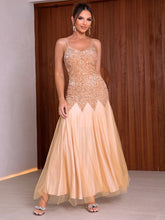 Contrast Sequins Mesh Panel Prom Dress Mssaz Desses