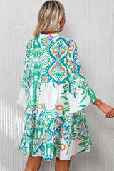 Green Tribal Bracelet Sleeve Buttoned Mini Dress Mssaz Desses