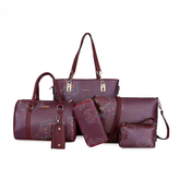 6 Piece Set Vintage Printed High Quality Trend One Shoulder Crossbody Handbags Purse Mssza