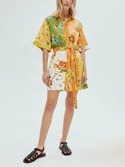 Unique contrasting floral print mini dress Mssaz Desses