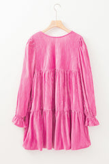 Strawberry Pink Flounce Sleeve Tiered Ruffled Velvet Mini Dress Mssaz Desses
