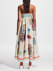 Unique Graffiti Print Suspenders Long Swing Maxi Dress Mssaz Desses