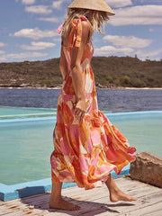 Sea Charm Sleeveless Pleated Stretch Chest Print Cami Dress Mssaz Desses
