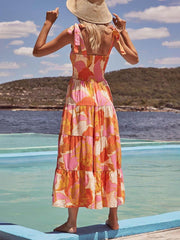 Sea Charm Sleeveless Pleated Stretch Chest Print Cami Dress Mssaz Desses