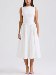 Stylish And Elegant Solid Color Round Neck Backless Sleeveless Midi Dress Mssaz Desses