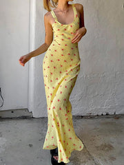 Floral Print Mermaid Slip Maxi Dress Mssaz Desses
