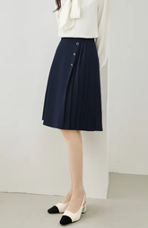 A-Line Pleated Waist Solid Knee Length Elastic Irregular Elegant Mini Skirts Mssza