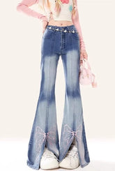 Aesthetic Embroidery Baggy Denim Flare Jeans Streetwear Mssza