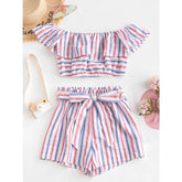 American Flag Stripes Off Shoulder Two Pieces Set Mssza