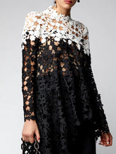 Asymmetrical Long Sleeve Irregular Floral Stand Collar Loose Blouse Mssza