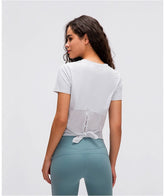 Back mesh patchwork yoga sports shirt Mssza