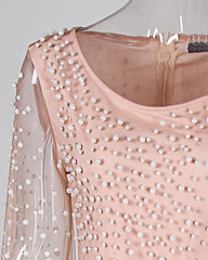 Beaded Embellished Mesh Patchwork Slit Dress Mssaz Desses