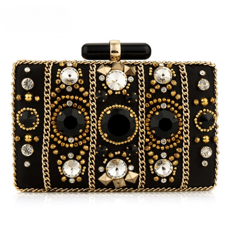 Black Satin Clutch Bag Bohemia Style Rhinestone Cocktail Party Prom Female Clutch Chic Chain Classic Boxy Shape Designer Clutch Mssza